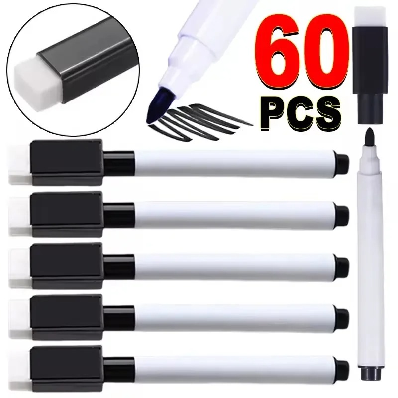 Whiteboard Marker Set - Magnetic Black Dry Erase Markers with
